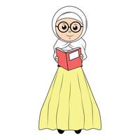 cute girl hijab cartoon illustration vector