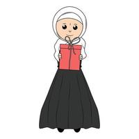 cute girl hijab cartoon illustration vector