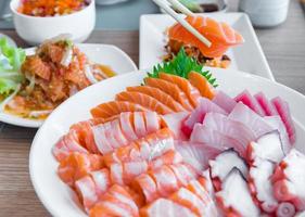 salmon sashimi set in Japanese restaurant, Japanese Food photo