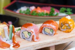 salmon sashimi set in Japanese restaurant, Japanese Food photo