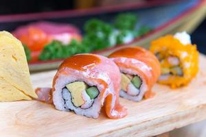 salmon sashimi set in Japanese restaurant, Japanese Food photo