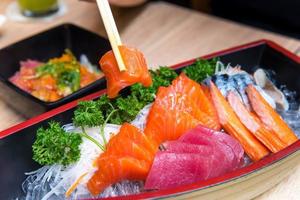 salmon sashimi set in Japanese restaurant, Japanese Food photo