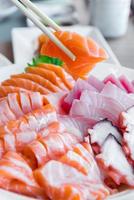 salmon sashimi set in Japanese restaurant, Japanese Food photo