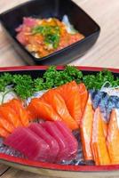 salmon sashimi set in Japanese restaurant, Japanese Food photo