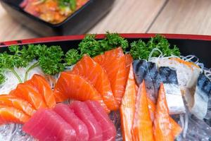 salmon sashimi set in Japanese restaurant, Japanese Food photo