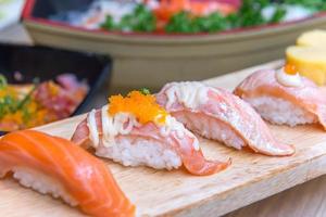 salmon sashimi set in Japanese restaurant, Japanese Food photo