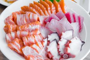 salmon sashimi set in Japanese restaurant, Japanese Food photo