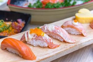 salmon sashimi set in Japanese restaurant, Japanese Food photo