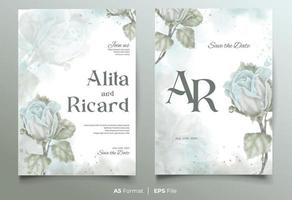 acuarela Boda invitación tarjeta modelo con blanco y verde flor ornamento vector