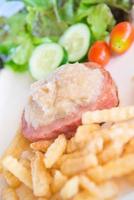 Ham Steak with french fried and vegetable photo