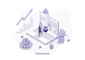 Business startup modern flat design isometric concept. Launch work and people concept. Landing page template. Conceptual isometric vector illustration for web and graphic design
