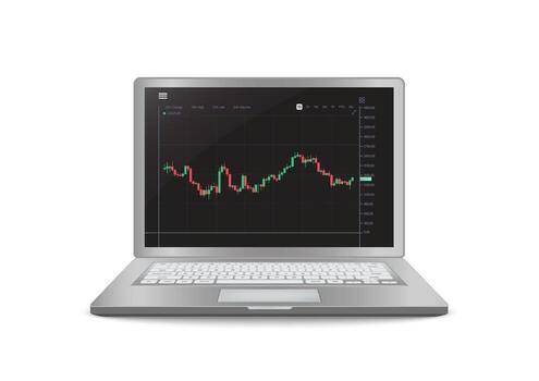 Laptop computer with blank black screen realistic icon for mockup user interface design isolated on white background. Vector illustration