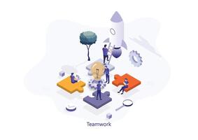 Teamwork concept with puzzle. Can use for web banner, infographics, hero images. Isometric vector illustration isolated on white background.