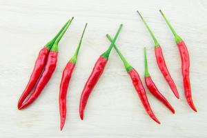 red chilies on wood background photo