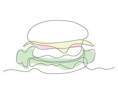 resumen hamburguesa con queso, hamburguesa continuo uno línea dibujo vector