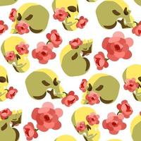 A pattern of skulls with flowers. Background with portraits, human skulls and flowers inside. Background for printing for the holiday of the Day of the dead and Halloween vector