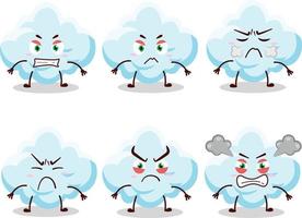 nube dibujos animados personaje con varios enojado expresiones vector