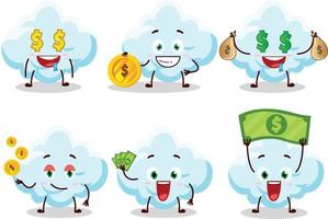 nube dibujos animados personaje con linda emoticon traer dinero vector