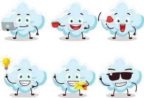 Cloud cartoon character with various types of business emoticons vector