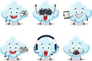 Cloud cartoon character are playing games with various cute emoticons vector