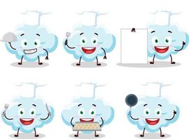 dibujos animados personaje de nube con varios cocinero emoticones vector