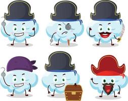 dibujos animados personaje de nube con varios piratas emoticones vector