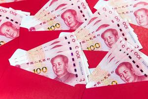 Yuan or RMB, Chinese Currency with red envelope photo