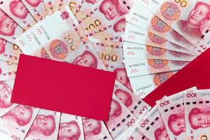 Yuan or RMB, Chinese Currency with red envelope photo