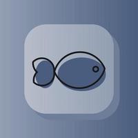 3d square button fish on outline icon. Flat symbol sign vector illustration isolated on a blue background. Healthy nutrition concept