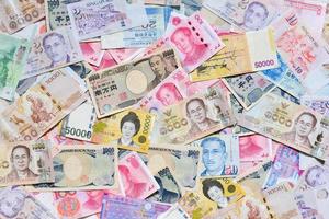 International Currency, RMB, Yen, Won, Baht, Singapore dollar, Hongkong dollar photo