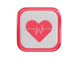 red heart with a heart beat icon 3d rendering vector illustration