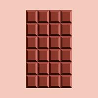 Milk chocolate bar. Unwrapped square pieces of dark chocolate isolated on pink background. Cocoa product, vector illustration