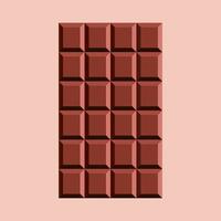 Milk chocolate bar. Unwrapped square pieces of dark chocolate isolated on pink background. Cocoa product, vector illustration