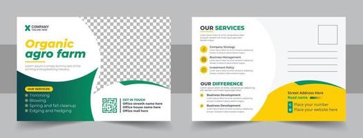 Lawn Mower Garden or Landscaping Service Postcard Template. Eddm Postcard Design, Event Card Design, Direct Mail Template, Invitation Design. leaflet, grass, equipment vector