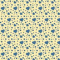 Blue hearts seamless pattern isolated on yellow background. Love concept. Vector Illustration