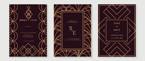 Luxury wedding invitation card background vector. Golden elegant geometric art deco gatsby style line art frame. Premium design illustration for wedding and vip cover template, banner, poster. vector