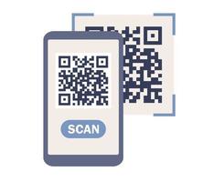 QR code icon. Scanning code by smartphone. Phone with qr code on screen. Special identity code sign. Vector flat illustration