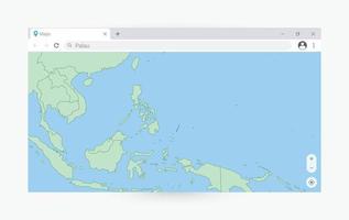 Browser window with map of Palau, searching  Palau in internet. vector