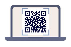 QR code icon. Laptop with qr code on screen. Special identity code sign. Vector flat illustration