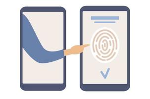 Scan fingerprint on smartphone screen icon. Data protection concept. Biometrics identification and verification. Biometric access control. Vector flat illustration