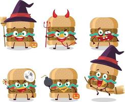 Víspera de Todos los Santos expresión emoticones con dibujos animados personaje de hamburguesa vector