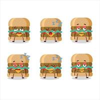 Cartoon character of hamburger with sleepy expression vector