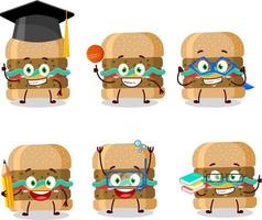 School student of hamburger cartoon character with various expressions vector