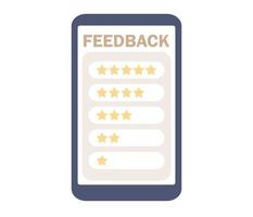 Feedback icon. Stars rating in smartphone app concept. Customer survey, review and opinion. Vector flat illustration