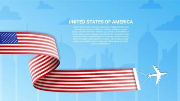 american flag banner in ribbon shape for national day vector