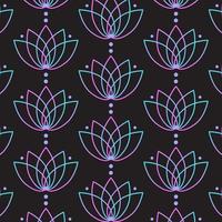 Neon lotus flower pattern on a black background vector
