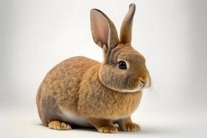 Cute brown and black rabbit sitting infront of t isolated plain white background, Free Photo