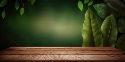 vacío de madera mesa detrás hojas naturaleza antecedentes ai foto