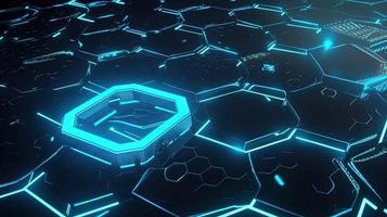 Cyber security concept with closed padlock on hexagons background 3D rendering photo