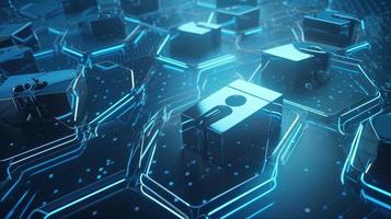 Cyber security concept with closed padlock on hexagons background 3D rendering photo